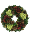 Creative Displays 28in Holiday Wreath With Red Hydrangeas And Pinecones In Burgundy