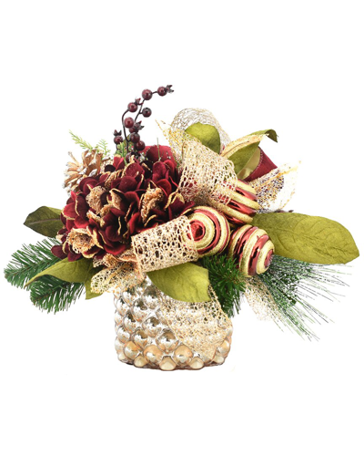 Creative Displays Burgundy Hydrangeas, Pinecones And Berries In A Mercury Glass Vase