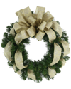 Creative Displays 26in Evergreen Holiday Wreath With Tan Glitter Snowflake Bow In Tan