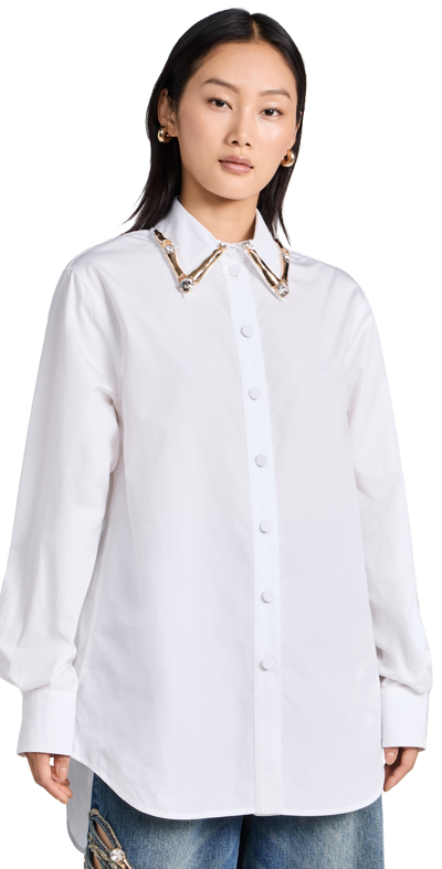 Area Crystal Claw Poplin Button Down Shirt In White