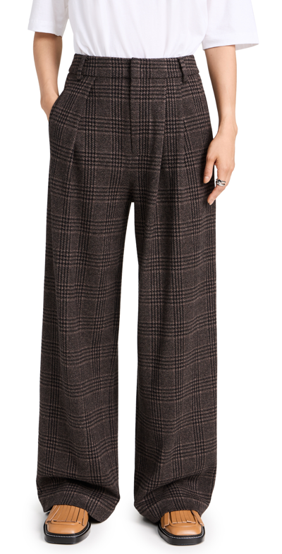 Tibi Lutz Knit Asymmetrical Pleat Stella Trousers In Brown/black Multi