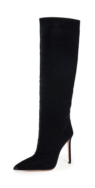 Aquazzura So Matignon 105 Velvet Knee-high Boots In Black