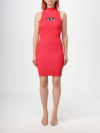 Diesel M-leros Logo-plaque Towelling Dress In Red