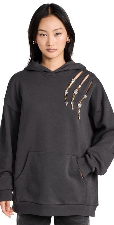Area Crystal Claw Cutout Hoodie In Grey