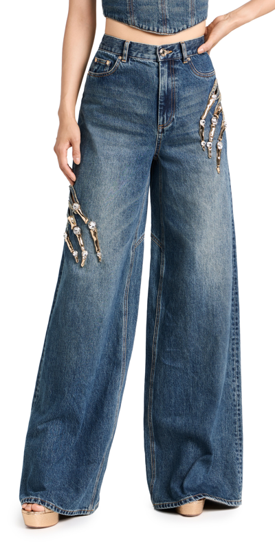 Area Embellished Claw Cutout Relaxed Jeans In Vintage Indigo