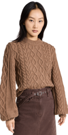 PROENZA SCHOULER WHITE LABEL CHUNKY CABLE BELL SLEEVE SWEATER DARK CAMEL