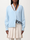 Fendi Melange Pastel Light-blue Stretch Wool Blend Cardigan In Sky Blue