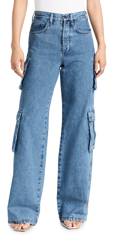 Favorite Daughter The Carly Wide Leg Cargo Jeans In Medium Wash