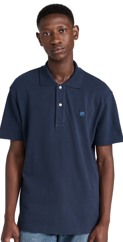 Maison Kitsuné Fox-patch Cotton Polo Shirt In Blue