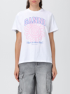 Ganni Basic Flower Print Cotton T-shirt In White