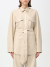 Nanushka Faux Leather Artha Overshirt With Belt In Yellow Cream