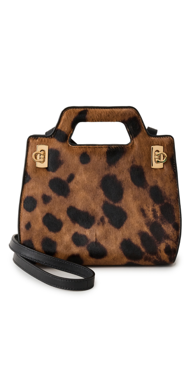Ferragamo Wanda Pony Leopard Shoulder Bag In Beige/testa Di Moro
