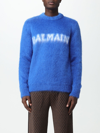 Balmain Maglione In Misto Lana Blu Elettrico   Uomo In Royal Blue