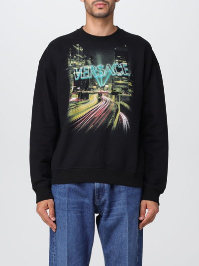 Versace Lights Printed Cotton Sweatshirt In Black
