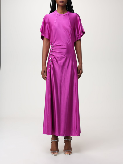 Rabanne Satin-finish Gathered Midi Dress In Violet