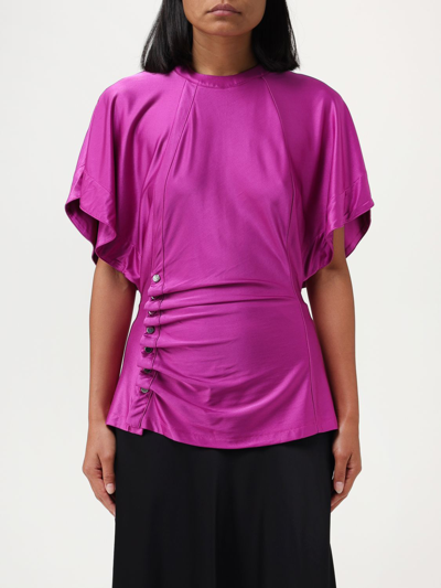 Rabanne Ruched Satin-jersey Top In Purple