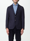 Tagliatore Wool Blend Blazer With Metal Brooch In Blue