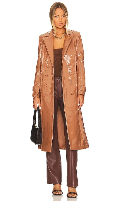 Bardot Hi-shine Trench Coat In Brown