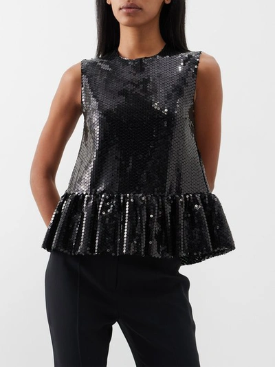 Nina Ricci Sequin-embellished Sleeveless Peplum Top In Black