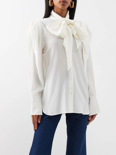 Nina Ricci Pussy-bow Collar Silk Shirt In White