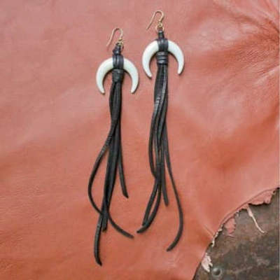 Astali Horn & Black Leather Earrings