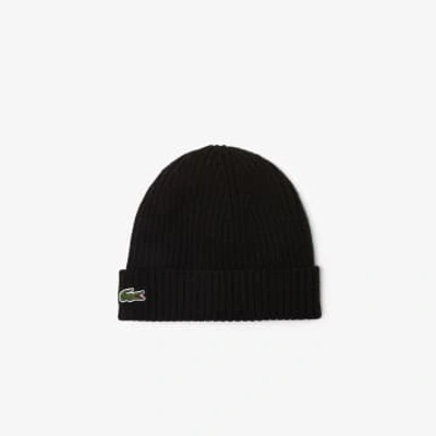 Lacoste Unisex Wool Beanie - One Size In Black
