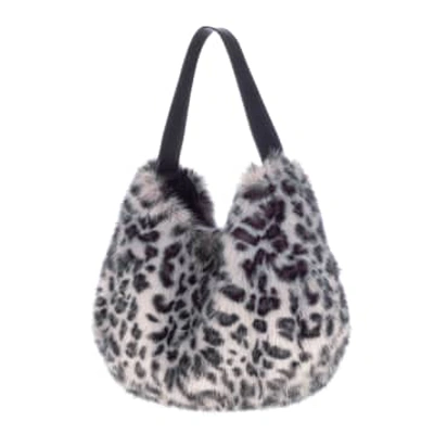 Helen Moore Silver Leopard Luxury Faux Fur Slouch Bag In Metallic