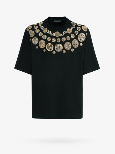 Dolce & Gabbana Coin Print Cotton T-shirt In Nero