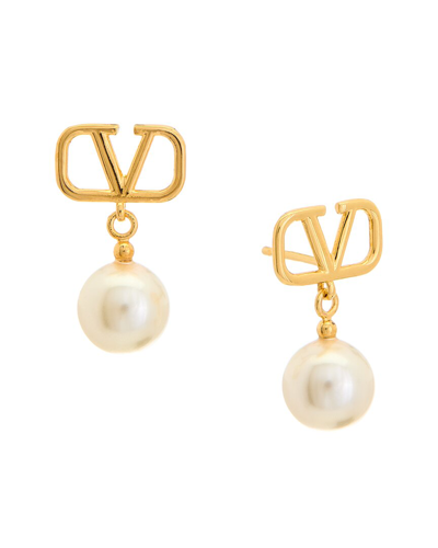Valentino Garavani Vlogo Imitation Pearl Drop Earrings In Gold