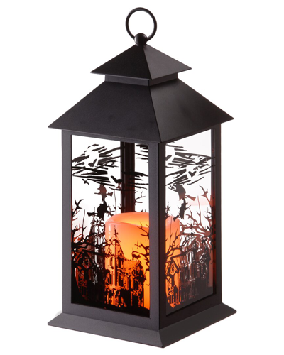National Tree Company 12in Halloween Haunted House Lantern With Candle In Black