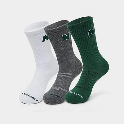 Finishline New Balance N Logo Crew Socks (3-pack) In Dark Green/grey/white