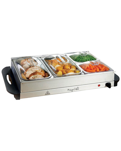 Megachef Buffet Server & Food Warmer With 4 Removable Sectional Trays , Heated Warming Tray And Removable Tra In Silver