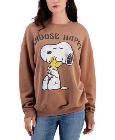Grayson Threads Black Juniors' Snoopy Choose Happy Sweatshirt In Brown