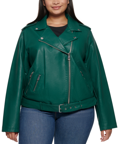 Levi's Plus Size Faux Leather Belted Motorcycle Jacket In Forest
