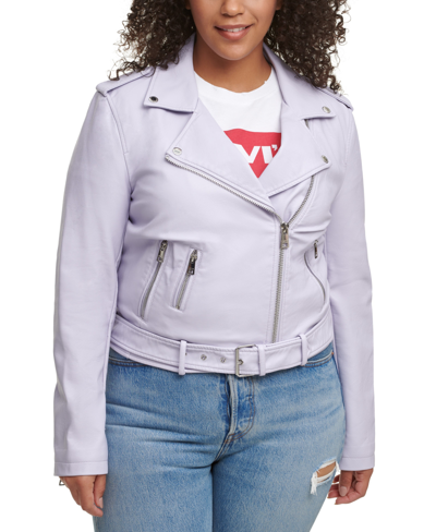 Levi's Plus Size Faux Leather Belted Motorcycle Jacket In Lilac