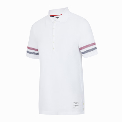 Thom Browne Rwb Stripe Cotton Polo Shirt In White
