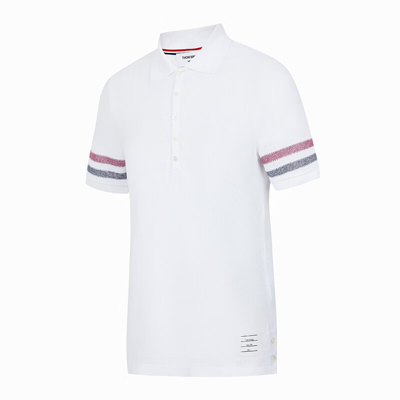 Thom Browne Rwb Stripe Cotton Polo Shirt In 100 White