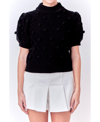 English Factory Womens Ribbed Trim Puff Sleeve Mock Turtleneck Sweater In Black