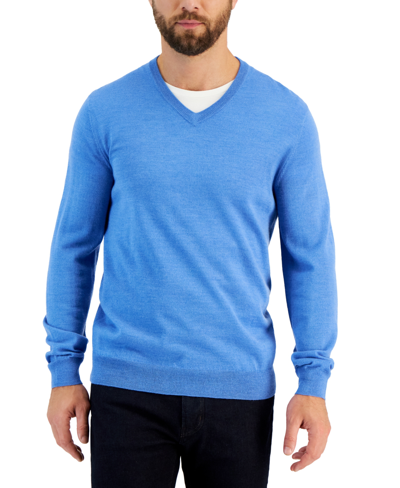 Club Room Men's Solid V-neck Merino Wool Blend Sweater, Created For Macy's In Wedgewood Heather