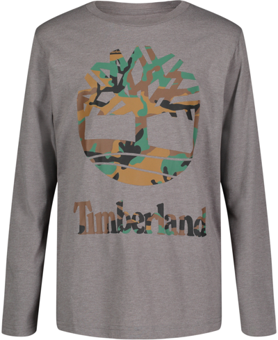 Timberland Big Boys Camo Tree Long Sleeve T-shirt In Medium Gray Heather
