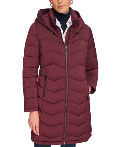 Calvin Klein Women's Plus Size Hooded Packable Puffer Coat, Created For Macy's In Burgundy