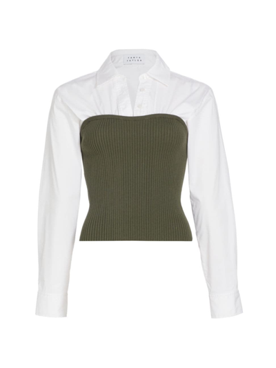 Tanya Taylor Anya Long-sleeve Combo Knit Top In Olive White