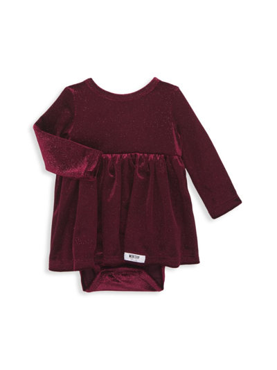 Worthy Threads Baby Girl's & Little Girl's Velour Long-sleeve Dress In Burgundy Sparkle
