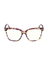 Tom Ford Women's 56mm Square Blue Block Glasses In Violet Yellow Havana
