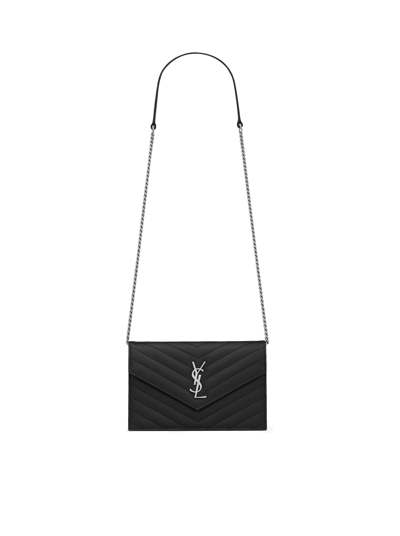 Saint Laurent Classic Cassandre Chain Envelope Clutch In Grain De Poudre Leather In Black