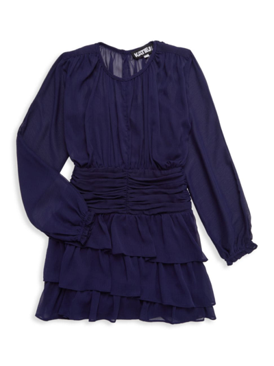 Katiej Nyc Girl's Morgan Pleated Ruffle Dress In Evening Blue