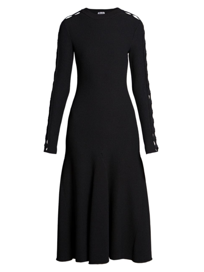 Alaïa Women's Ribbed Lace-up Midi-dress In Black