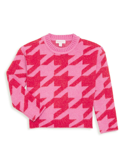 Design History Kids' Little Girl's Houndstooth Knit Crewneck Sweater In Pink Diamond Ruby Red