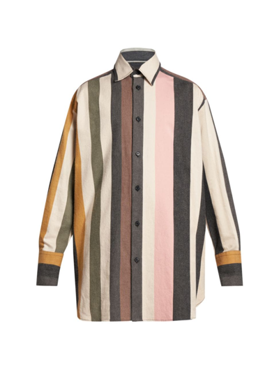 Jw Anderson Striped Button-up Cotton Shirt In Cream Beige