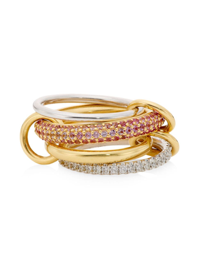 Spinelli Kilcollin Women's Two-tone 18k Gold, Pink Sapphires & 2.15 Tcw Diamond Four-link Ring In Yellow Gold